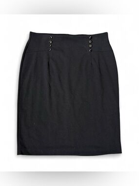 Black Midi Pencil Skirt with Decorative Buttons